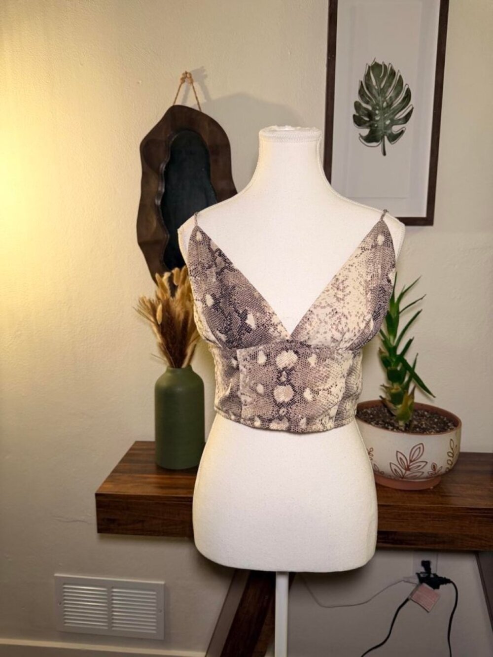 Snakeskin Print Corset Tank Top Spaghetti Strap Y2K M